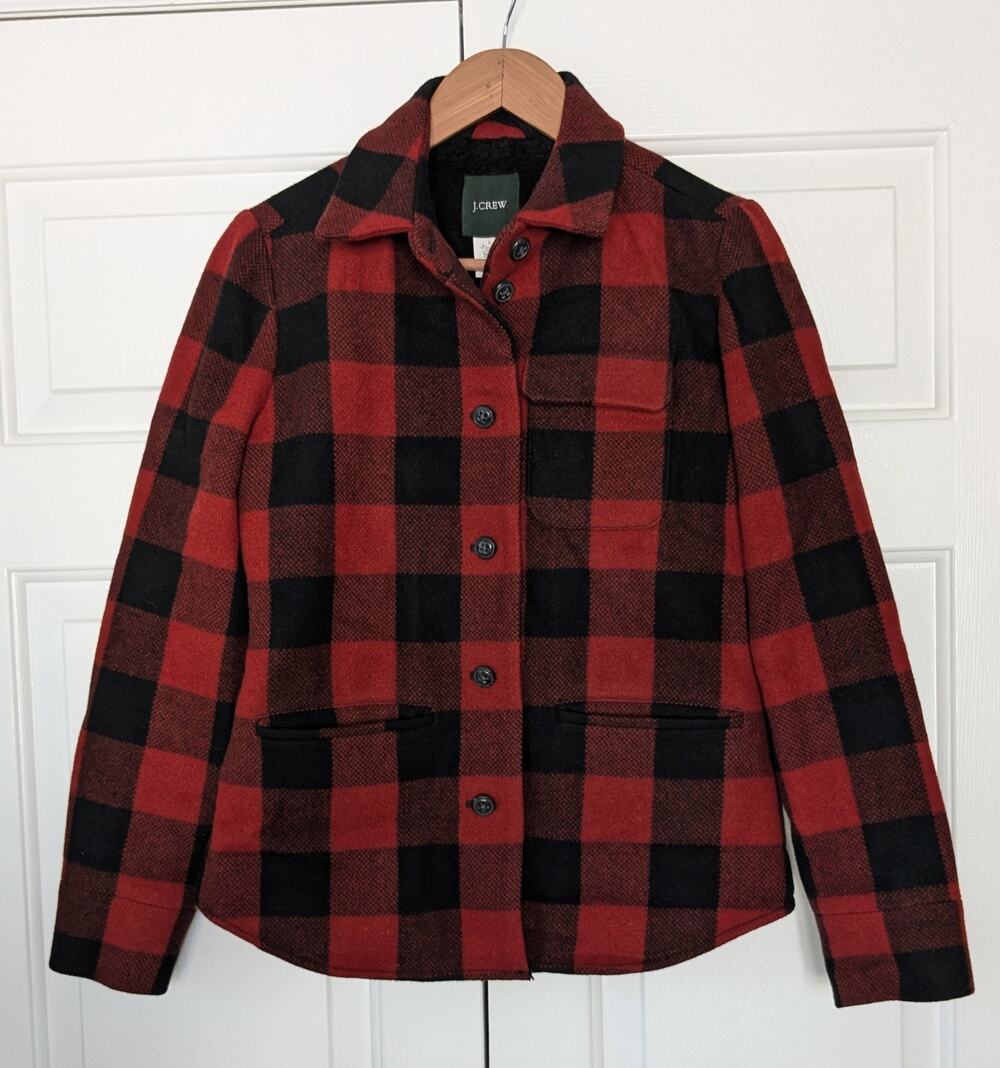 J. Crew Plaid Sherpa Lined Wool Blend Coat